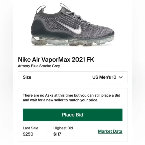 Nike Air VaporMax 2021 FK “Armory Blue Smoke Grey” Men’s Size 10 - Picture 9 of 9